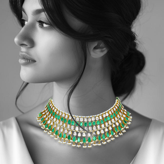 Polki and Emerald Necklace with Open Setting